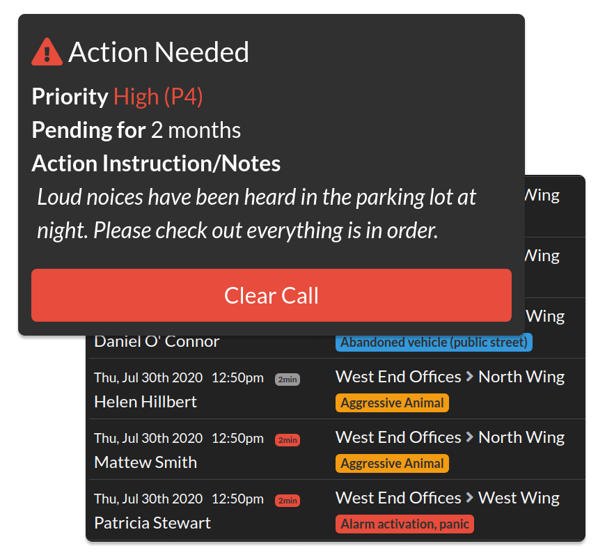Dispatches list with an urgent action in front