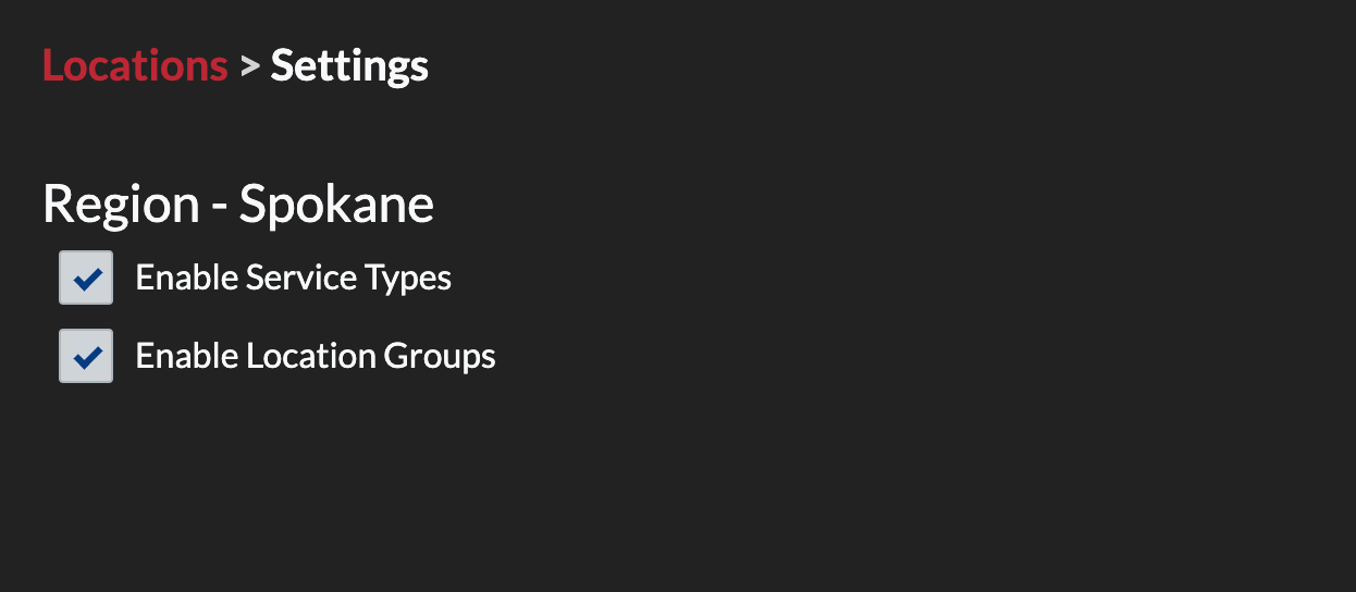 Service Types, Location Groups & Zones